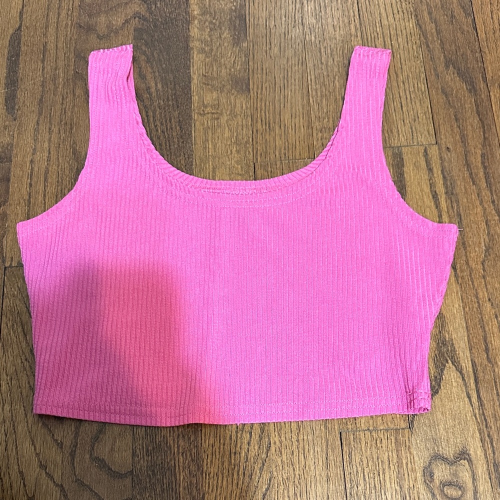 Women’s Pink Ribbed Crop Tank Top